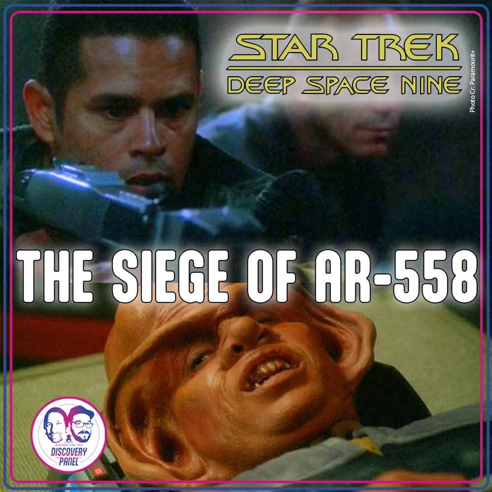 Szene aus Star Trek: Deep Space Nine, zeigt Soldaten und ein gefangenes Alien.
