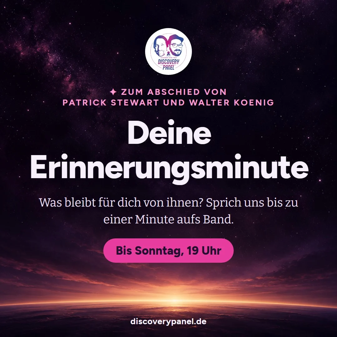 Dunkler Sternenhimmel mit aufgehendem Licht und dem Text „Deine Erinnerungsminute“.