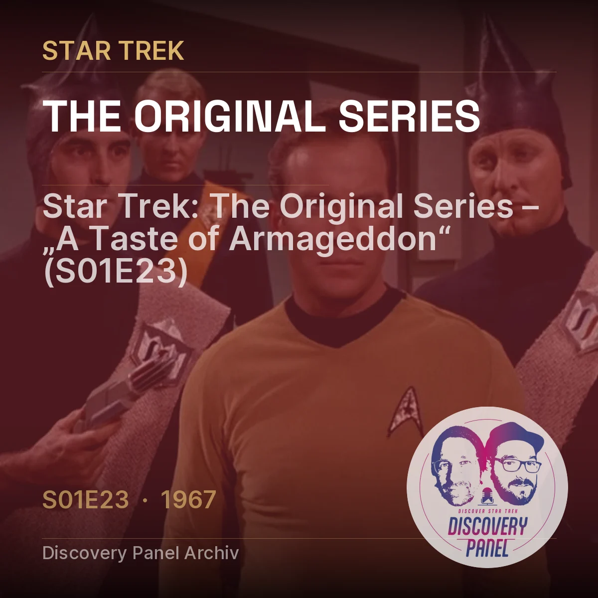 Grafik zu "Star Trek: The Original Series", Episode "A Taste of Armageddon" mit Charakteren in Kostümen.