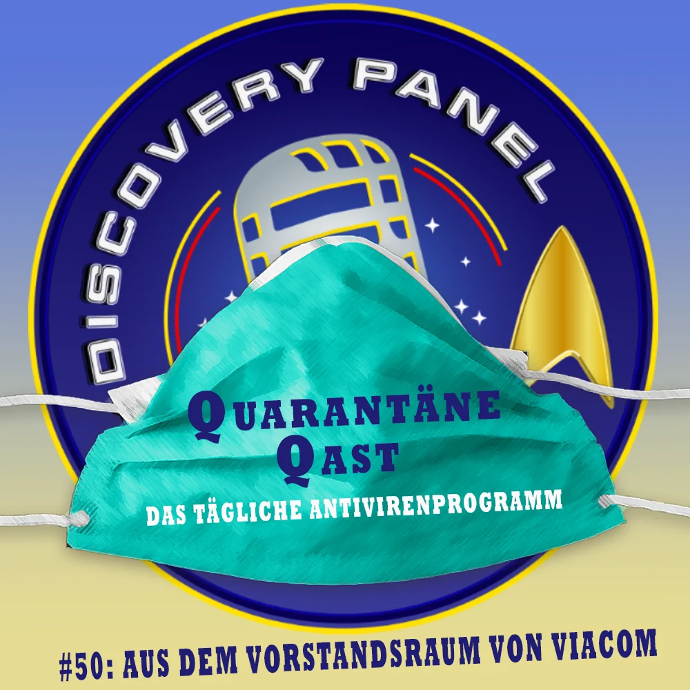 Ein medizinischer Mund-Nasen-Schutz mit dem Text "Quarantäne Qast" und einem Logo im Hintergrund.